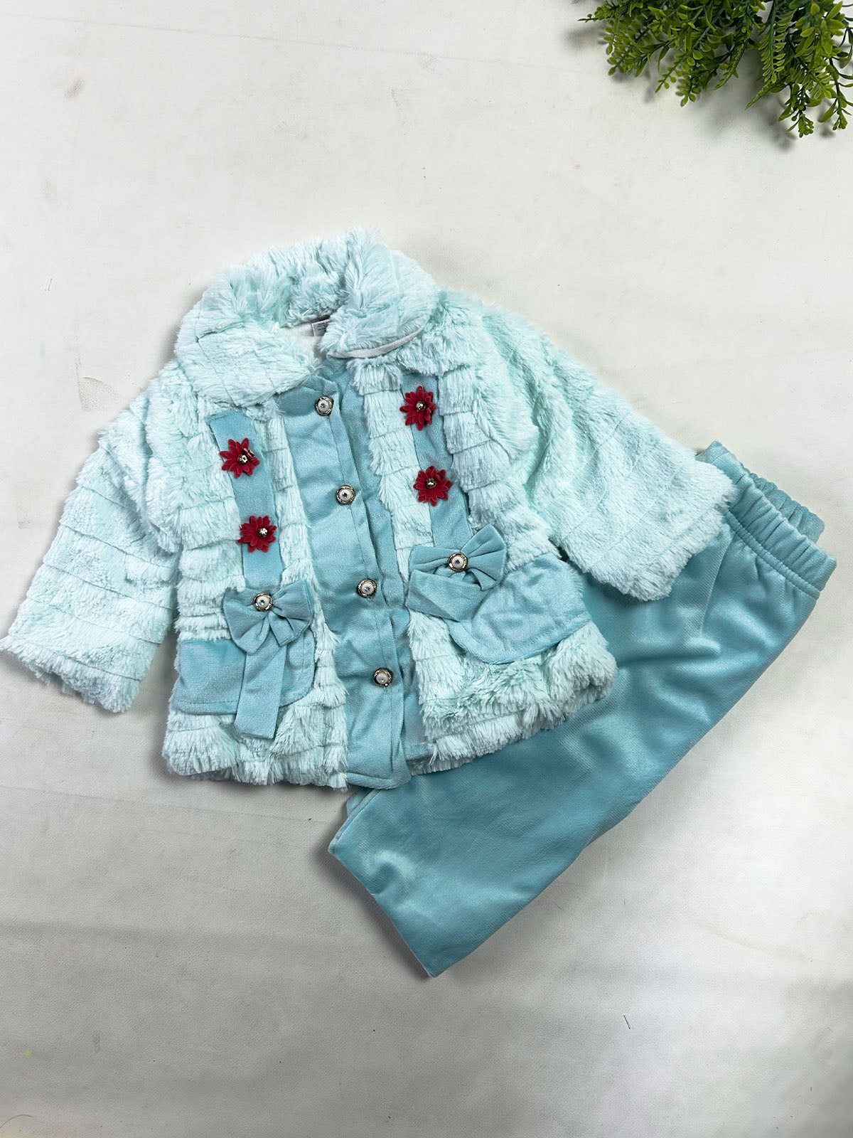 0Mth - 6Mth Baby Blue Velvet Baby Suit For Newborn NBS864