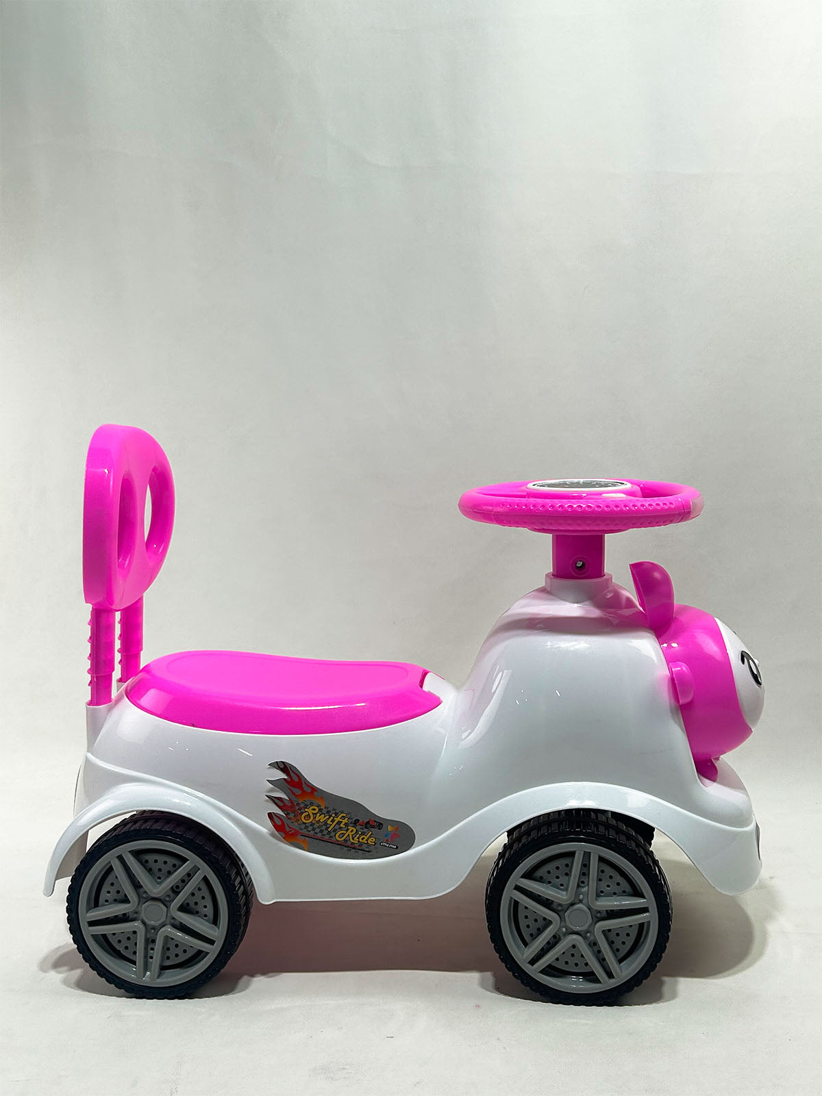Smiling Ladybug Design Kids Ride-On Push Car with Steering Wheel – Pink & White