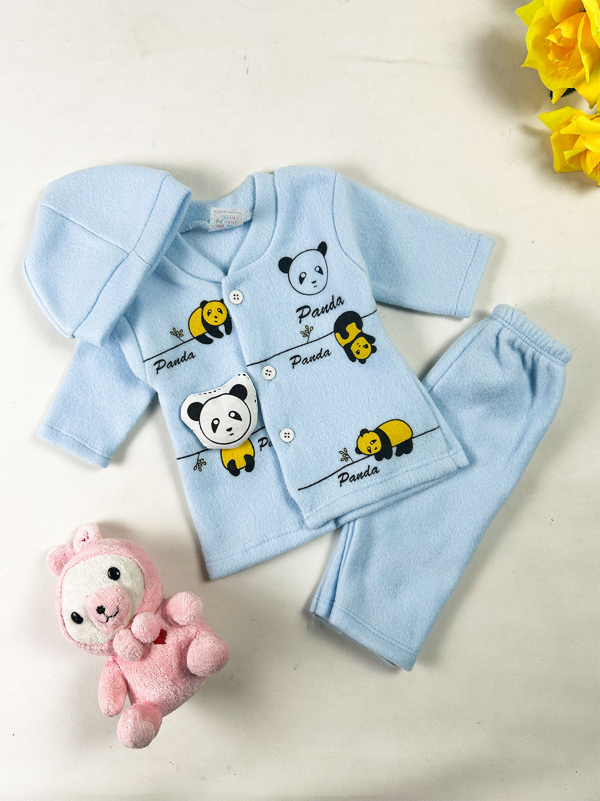0Mth - 3Mth Panda Sky Blue Fleece Baba Suit For Newborn NBS845
