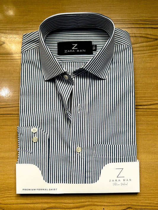 MFS673 Black Lined Formal Dress Shirt For Men