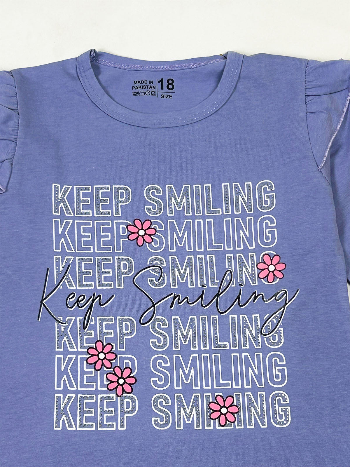 3Yrs - 8Yrs Keep Smiling Blue T-Shirt For Girls GTS145