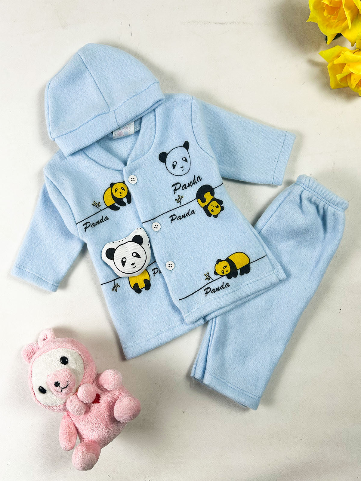 0Mth - 3Mth Panda Sky Blue Fleece Baba Suit For Newborn NBS845