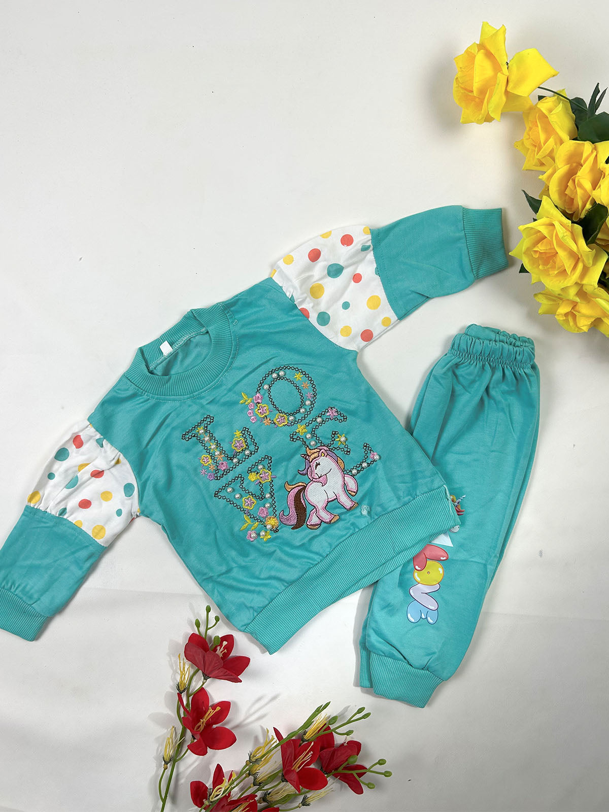 1Yr - 4Yrs Love Sea Green Suit For Girls GS564