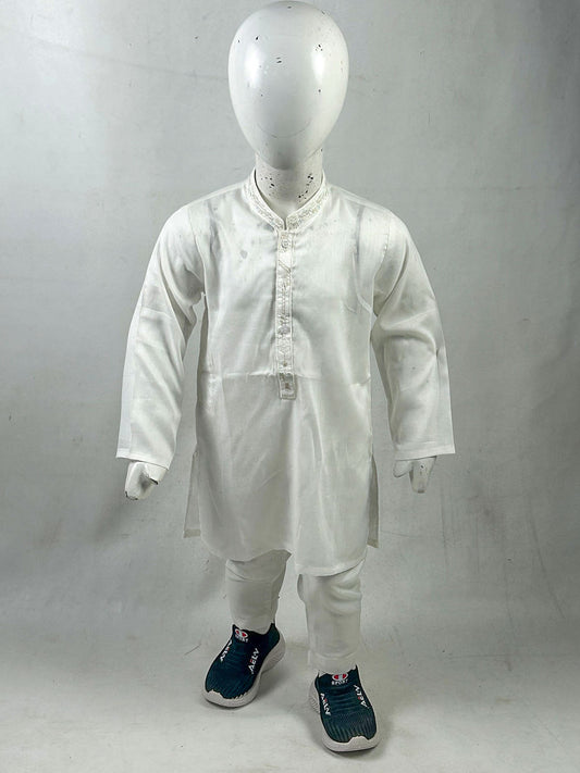 2Yrs - 8Yrs White Kurta Pajama Suit For Boys AM BKS220