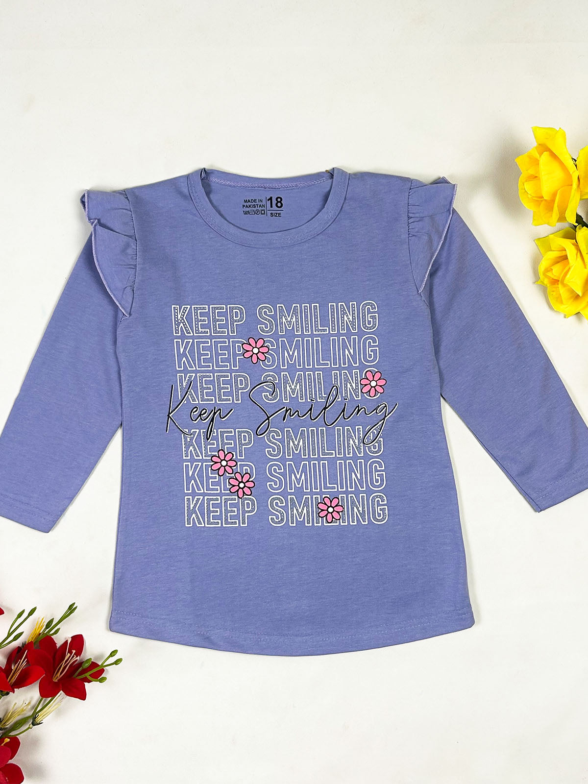 3Yrs - 8Yrs Keep Smiling Blue T-Shirt For Girls GTS145