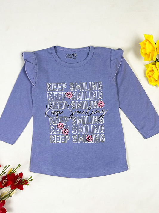 3Yrs - 8Yrs Keep Smiling Blue T-Shirt For Girls GTS145