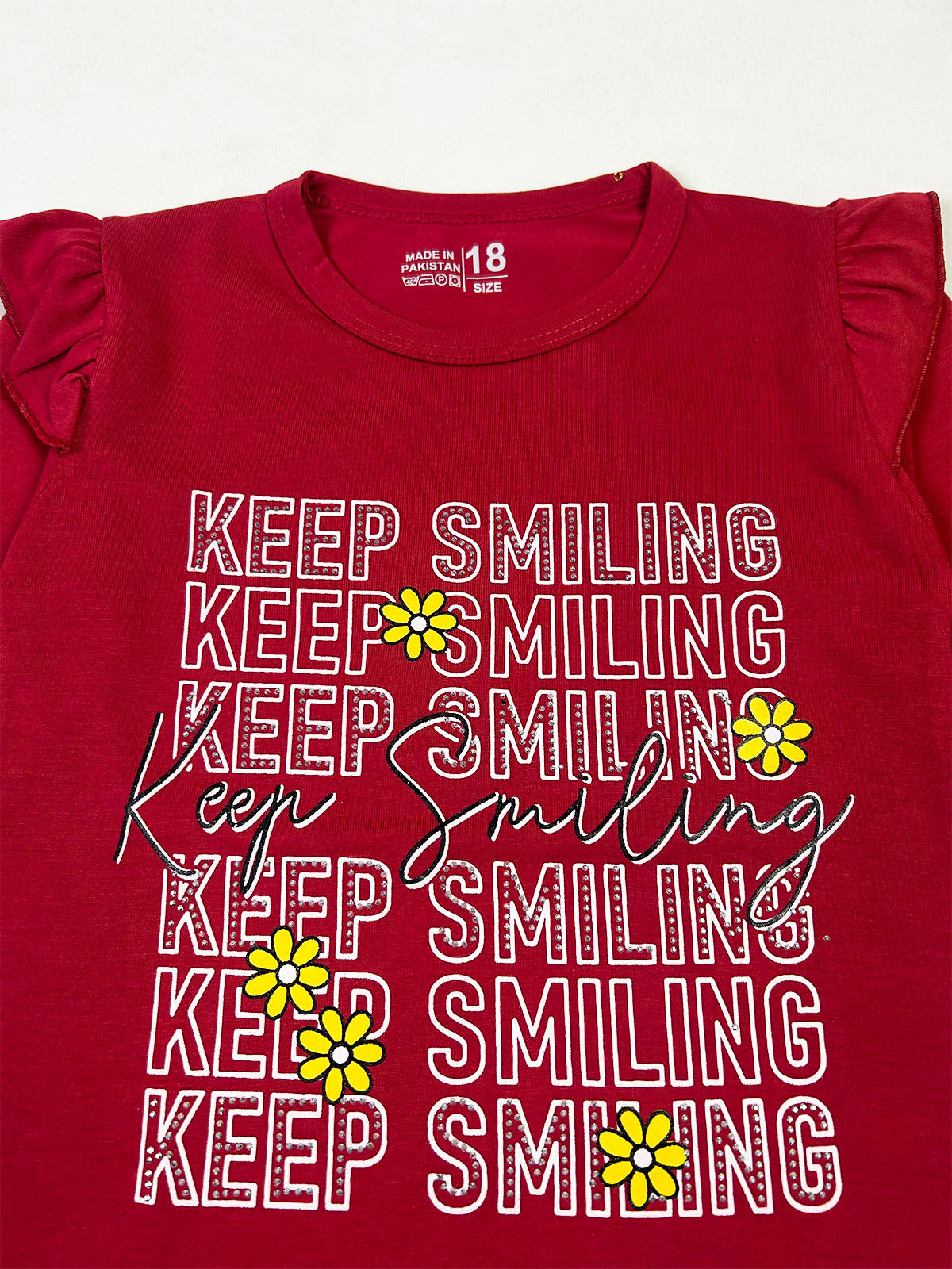 3Yrs - 8Yrs Keep Smiling Red T-Shirt For Girls GTS144