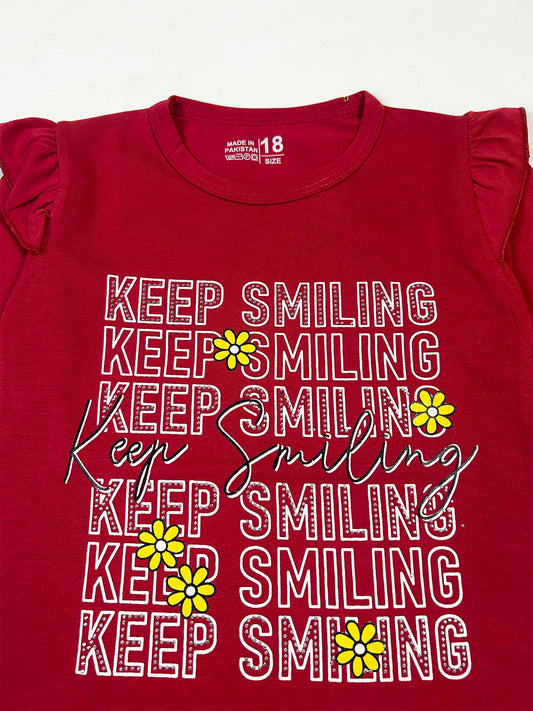 3Yrs - 8Yrs Keep Smiling Red T-Shirt For Girls GTS144