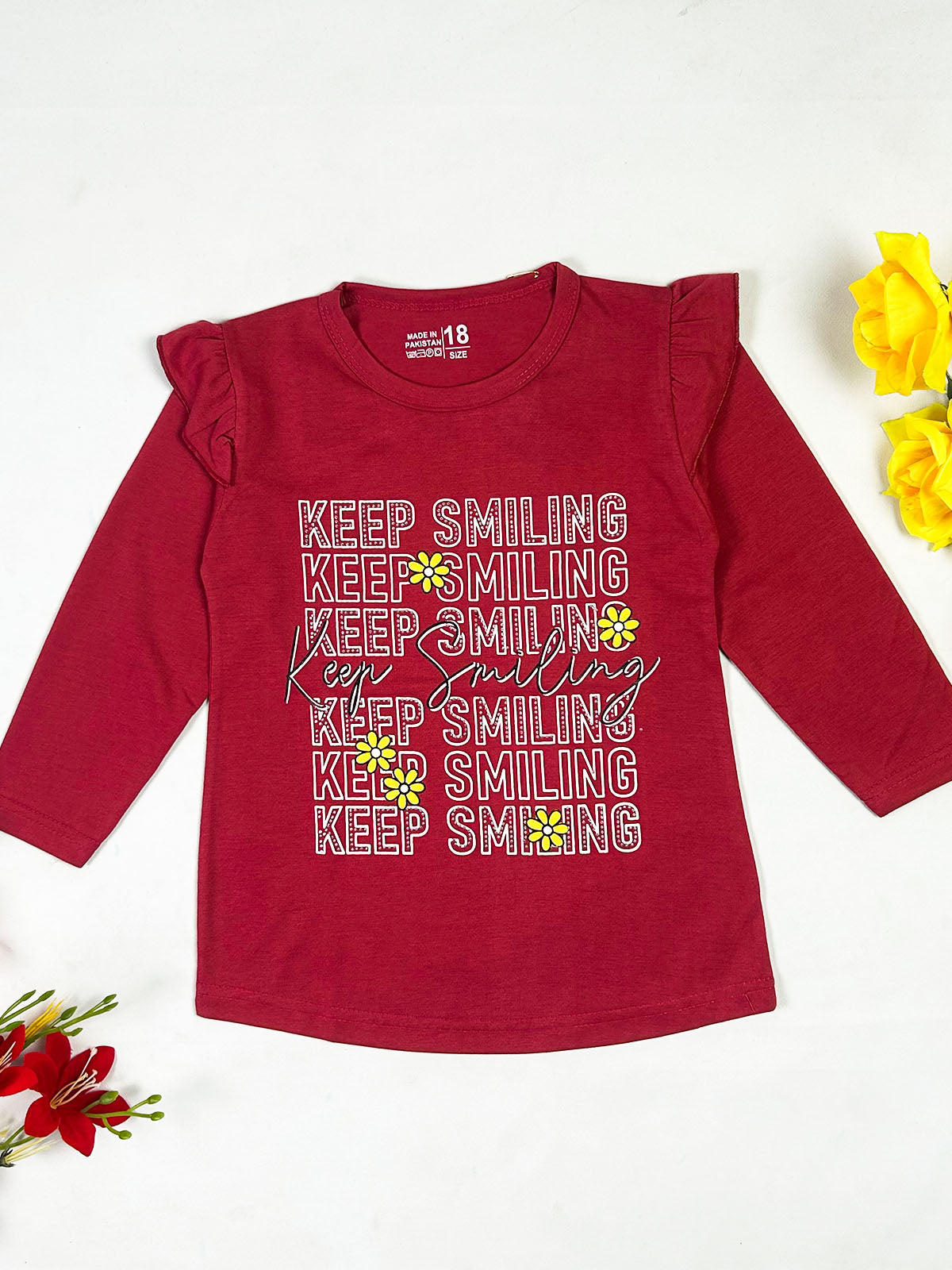 3Yrs - 8Yrs Keep Smiling Red T-Shirt For Girls GTS144