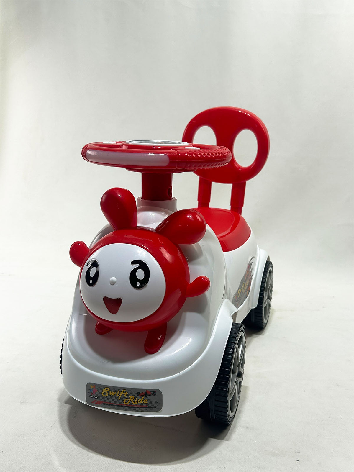 Cute Cartoon Character Kids Ride-On Push Car with Steering Wheel – Red & White