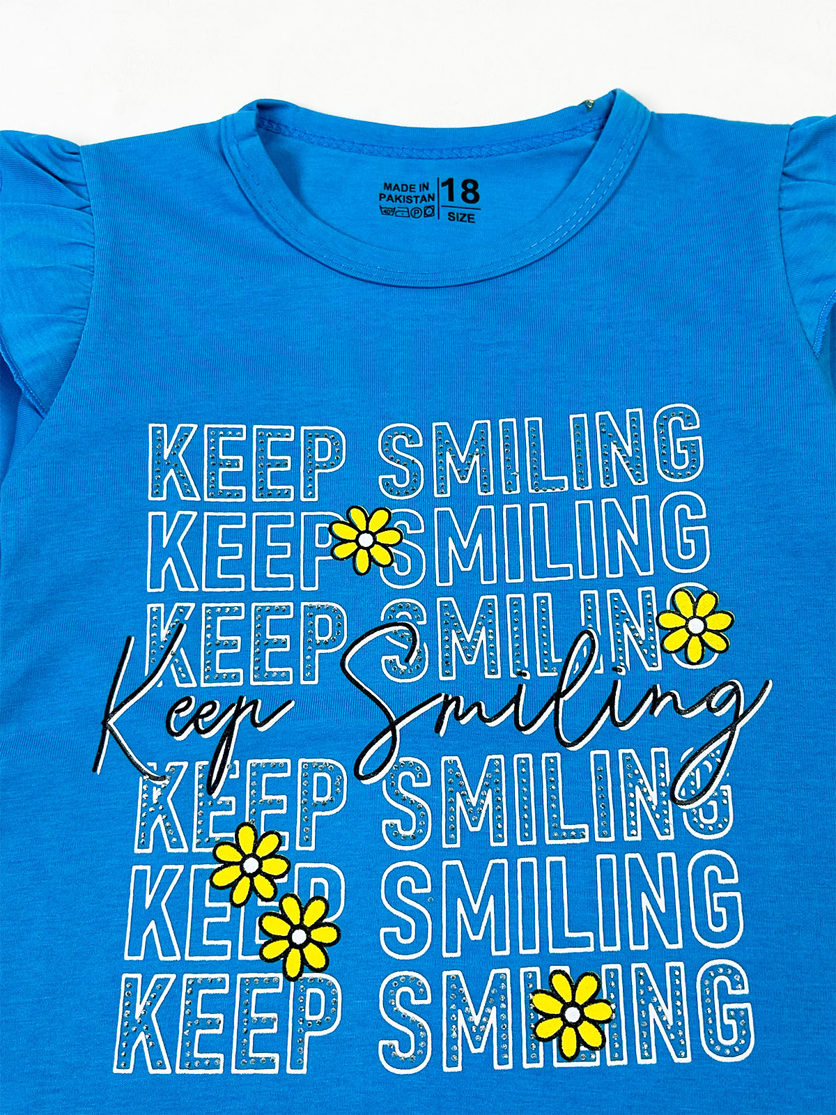 3Yrs - 8Yrs Keep Smiling Sea Blue T-Shirt For Girls GTS143