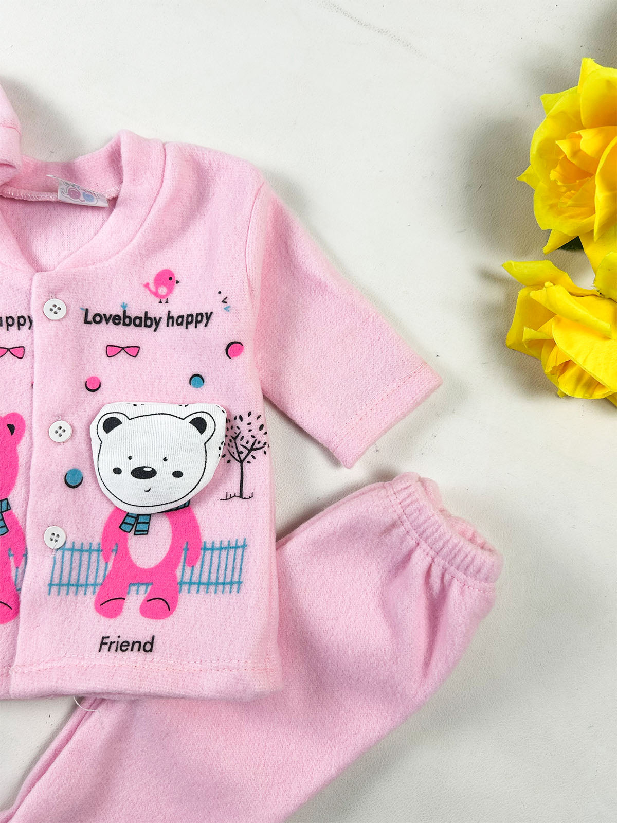 0Mth - 3Mth BF Pink Fleece Baba Suit For Newborn NBS847
