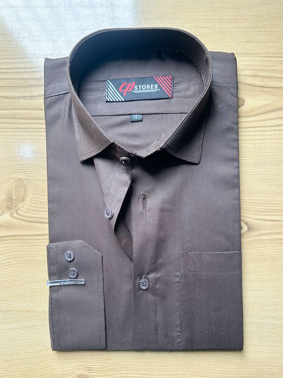 MFS664 Dark Brown Plain Formal Dress Shirt For Men