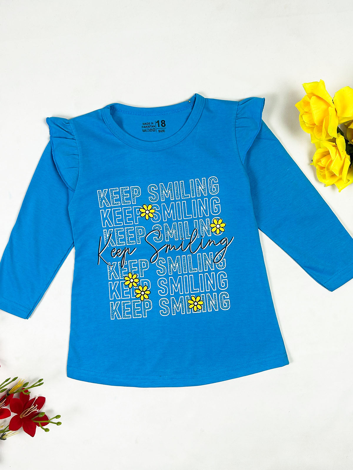 3Yrs - 8Yrs Keep Smiling Sea Blue T-Shirt For Girls GTS143