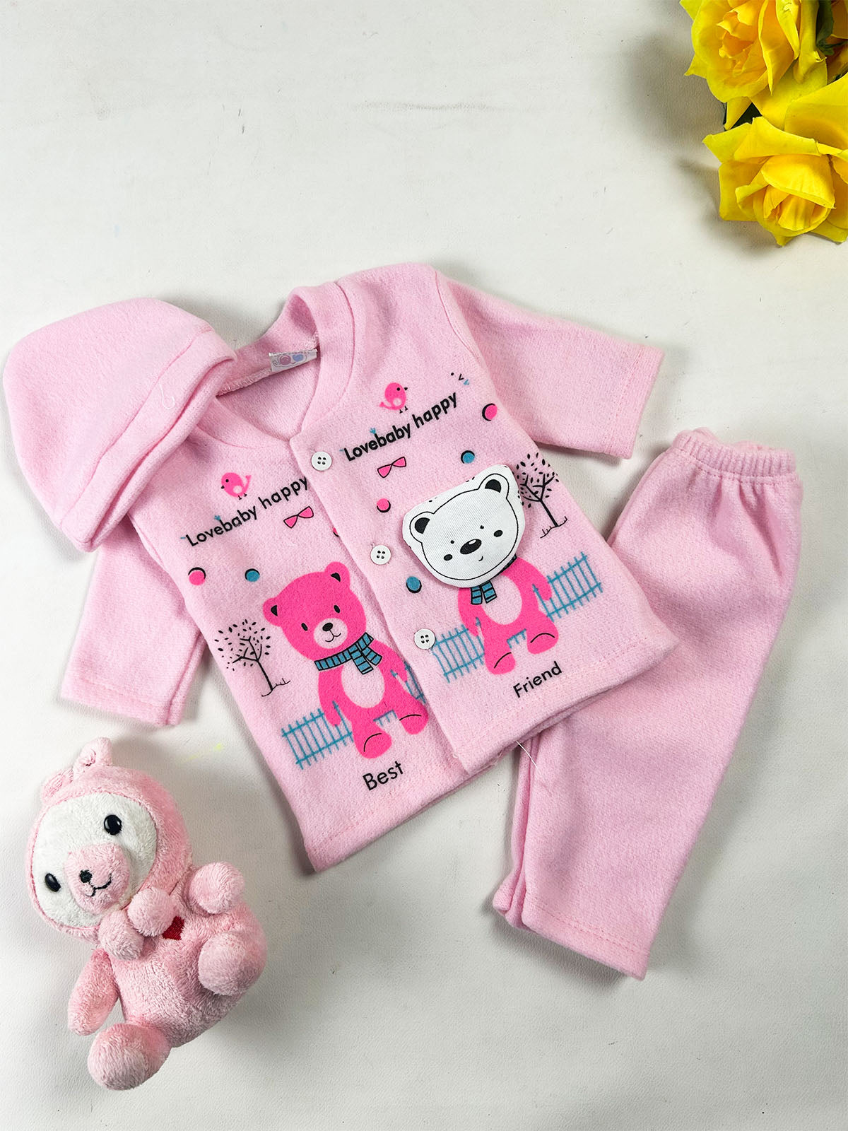 0Mth - 3Mth BF Pink Fleece Baba Suit For Newborn NBS847