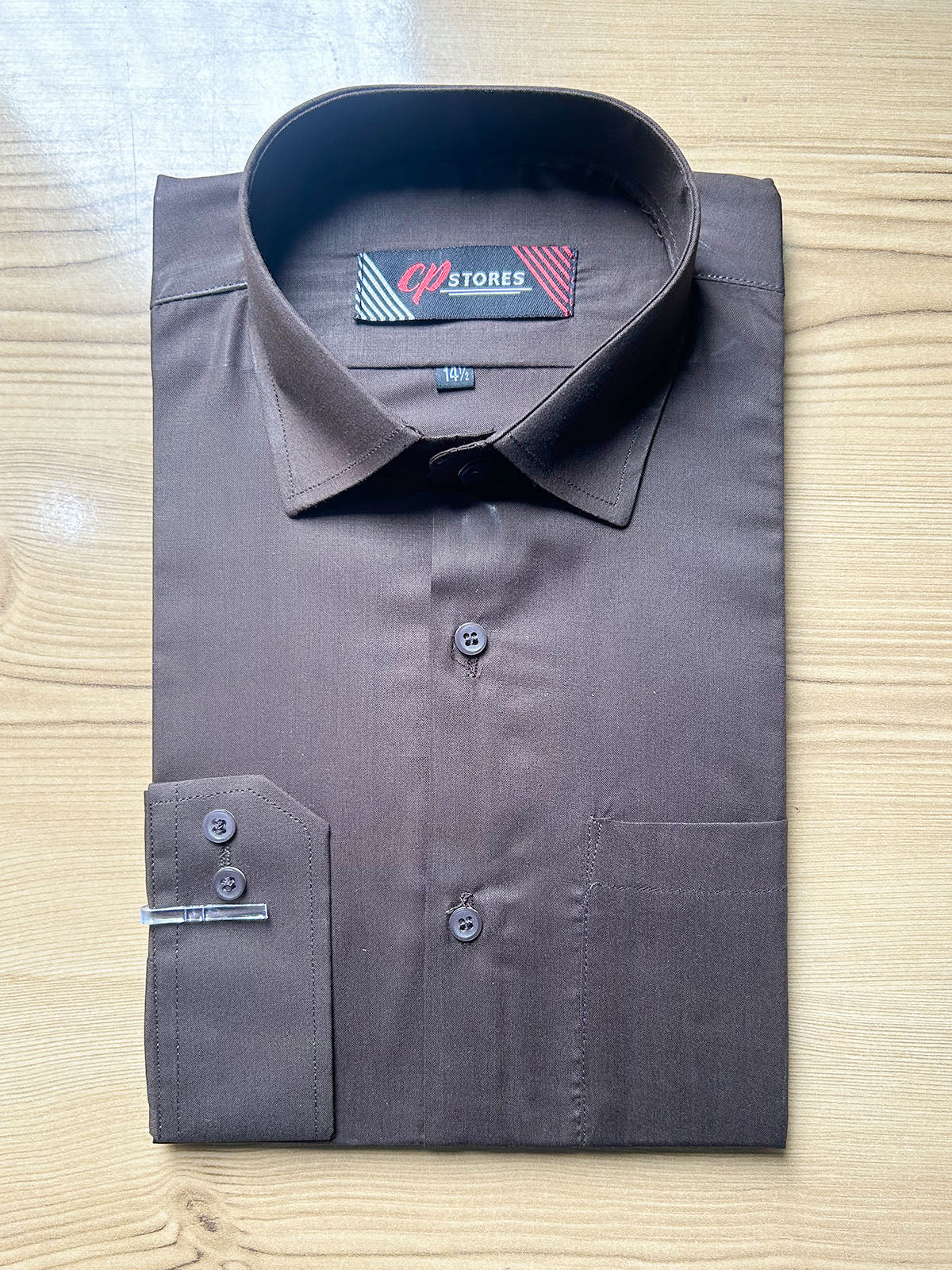 MFS664 Dark Brown Plain Formal Dress Shirt For Men