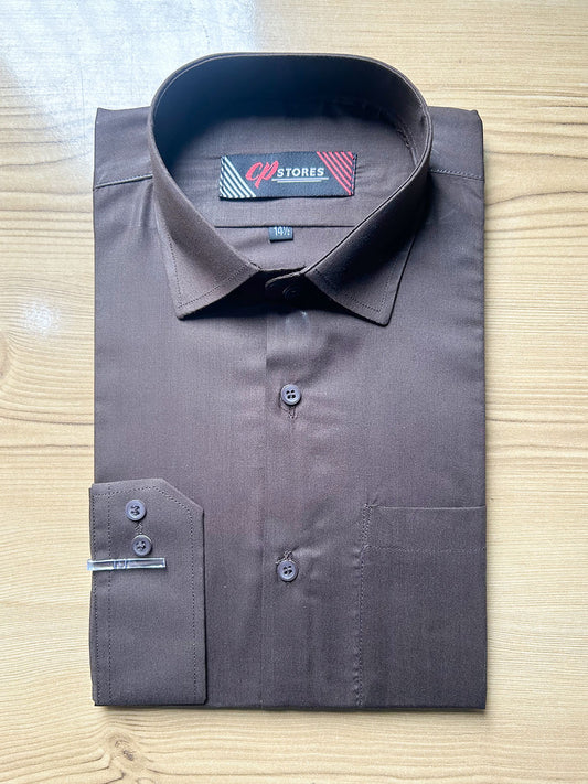 MFS664 CP Plain Dark Brown Formal Dress Shirt For Men
