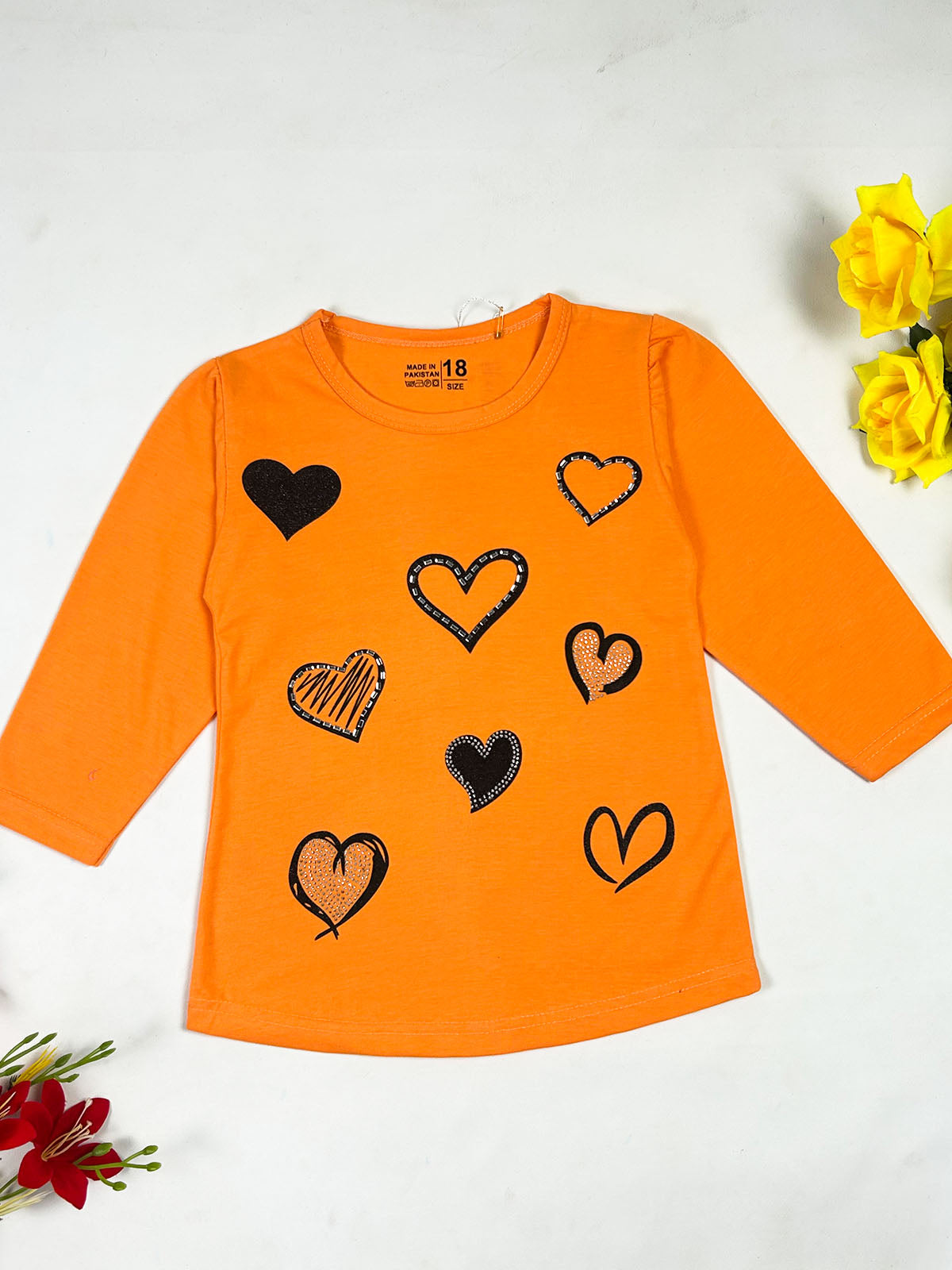 3Yrs - 8Yrs Heart Orange T-Shirt For Girls GTS142