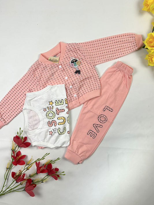 1Yr - 4Yrs Dotted Love Peach Suit For Girls GS569
