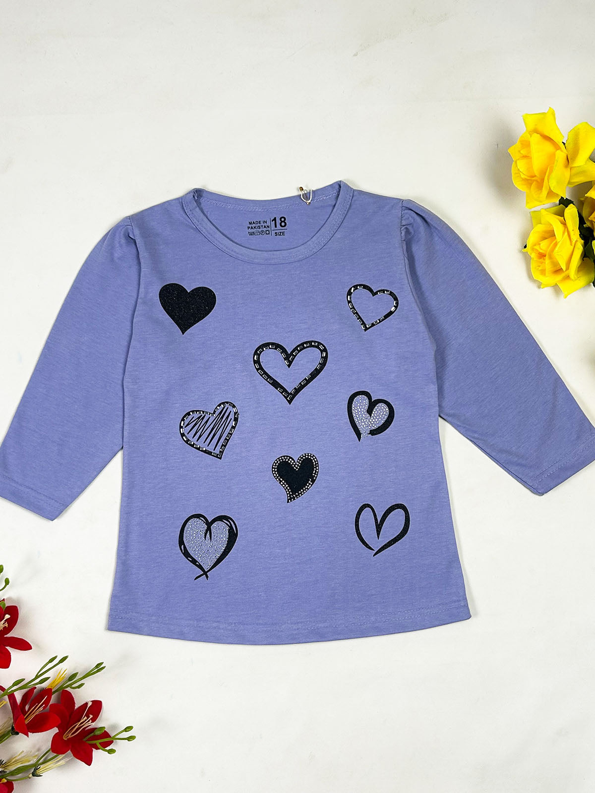 3Yrs - 8Yrs Heart Blue T-Shirt For Girls GTS141