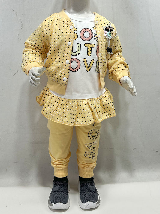 1Yr - 4Yrs Dotted Love Yellow Suit For Girls GS570