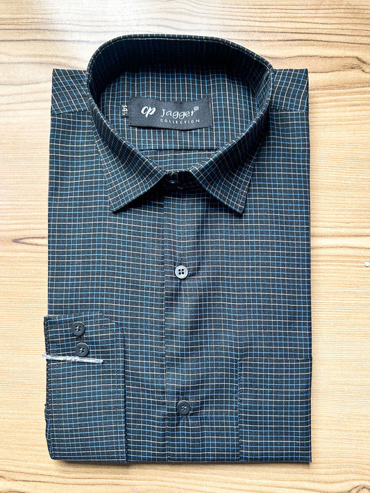 MFS690 Men's Formal Dress Shirt Blue Mini Checks