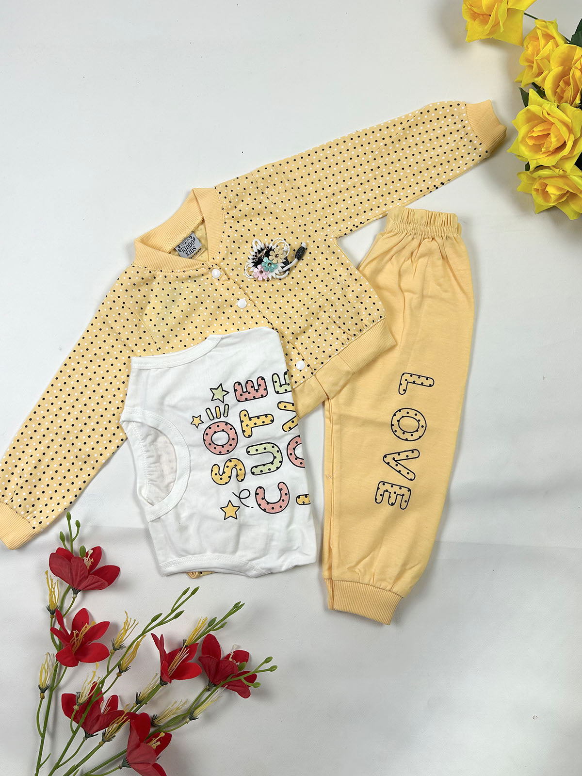 1Yr - 4Yrs Dotted Love Yellow Suit For Girls GS570