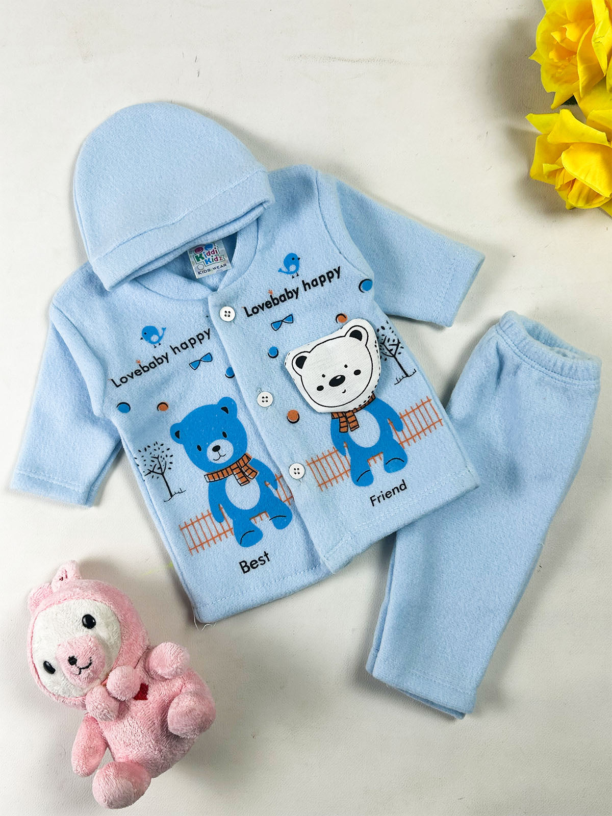 0Mth - 3Mth BF Sky Blue Fleece Baba Suit For Newborn NBS848