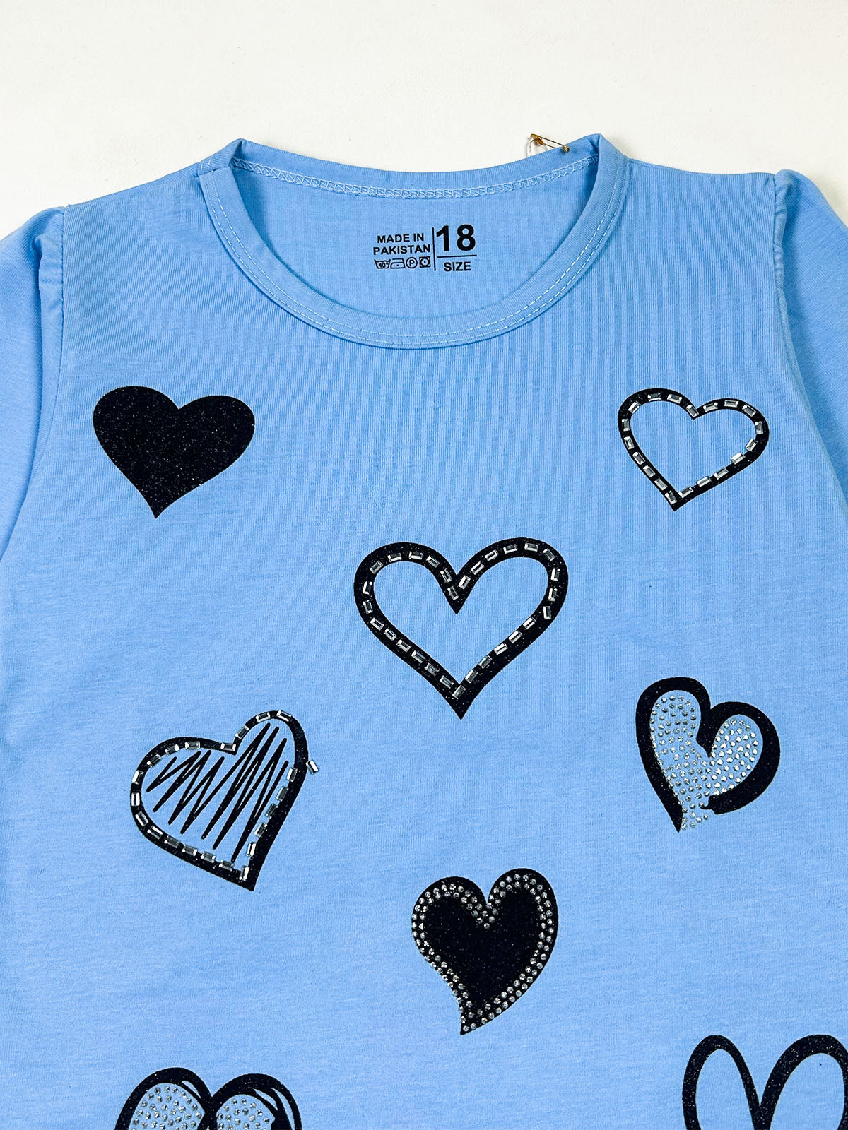 3Yrs - 8Yrs Heart Sky Blue T-Shirt For Girls GTS139