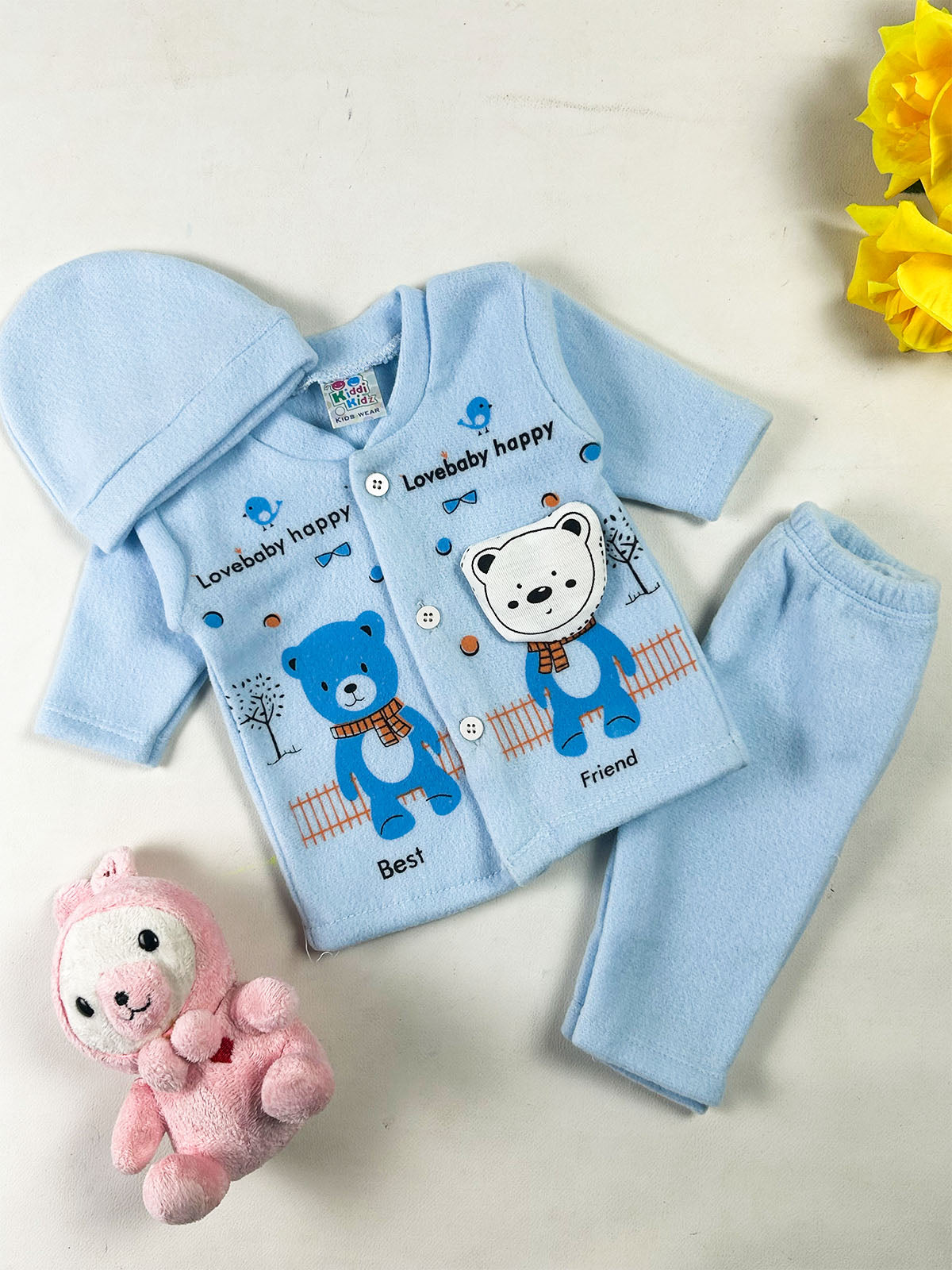 0Mth - 3Mth BF Sky Blue Fleece Baba Suit For Newborn NBS848