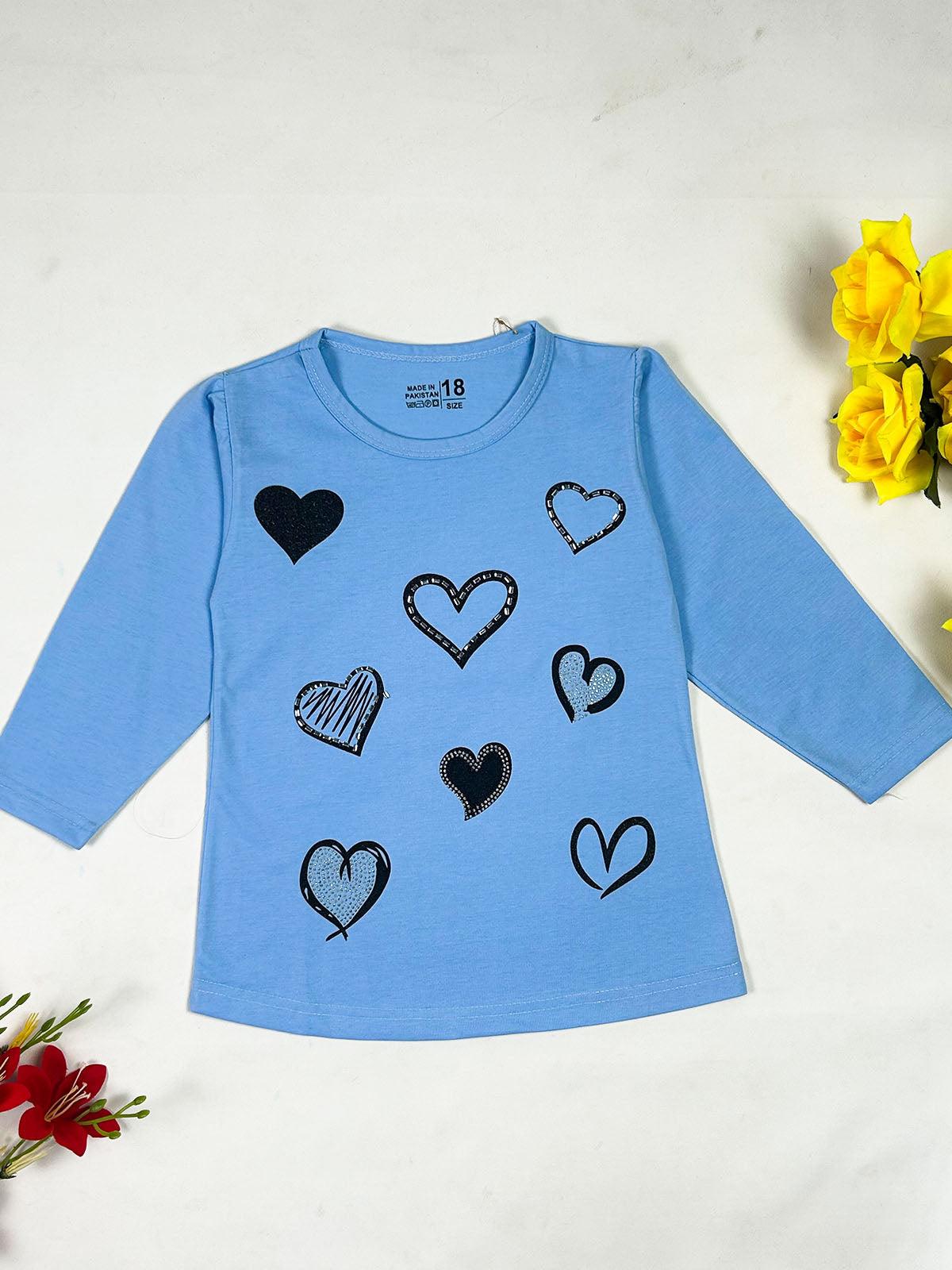 3Yrs - 8Yrs Heart Sky Blue T-Shirt For Girls GTS139