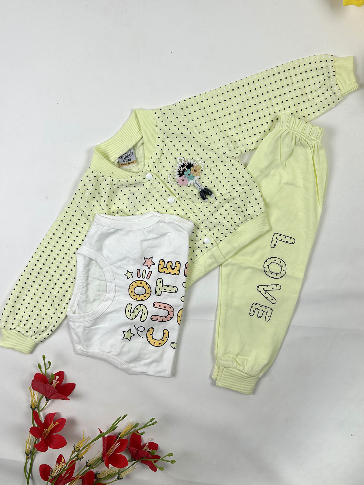 1Yr - 4Yrs Dotted Love Light Neon Suit For Girls GS571