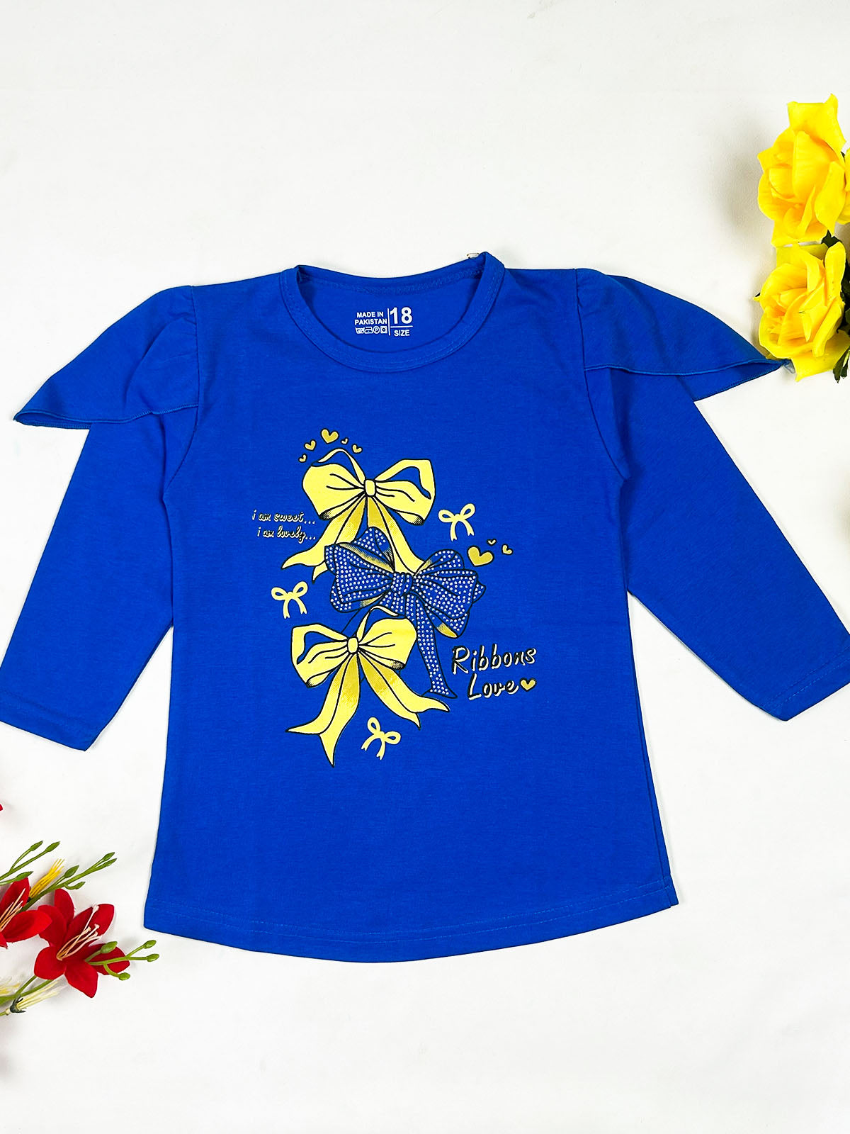 3Yrs - 8Yrs Ribbon Blue T-Shirt For Girls GTS138