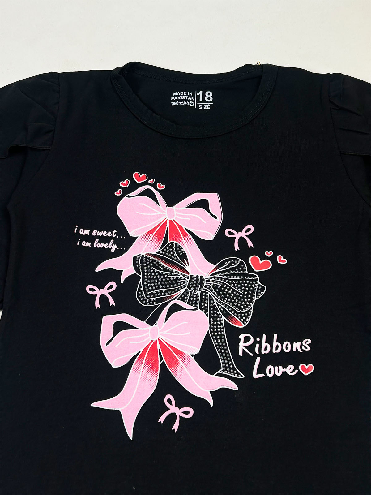 3Yrs - 8Yrs Ribbon Black T-Shirt For Girls GTS137
