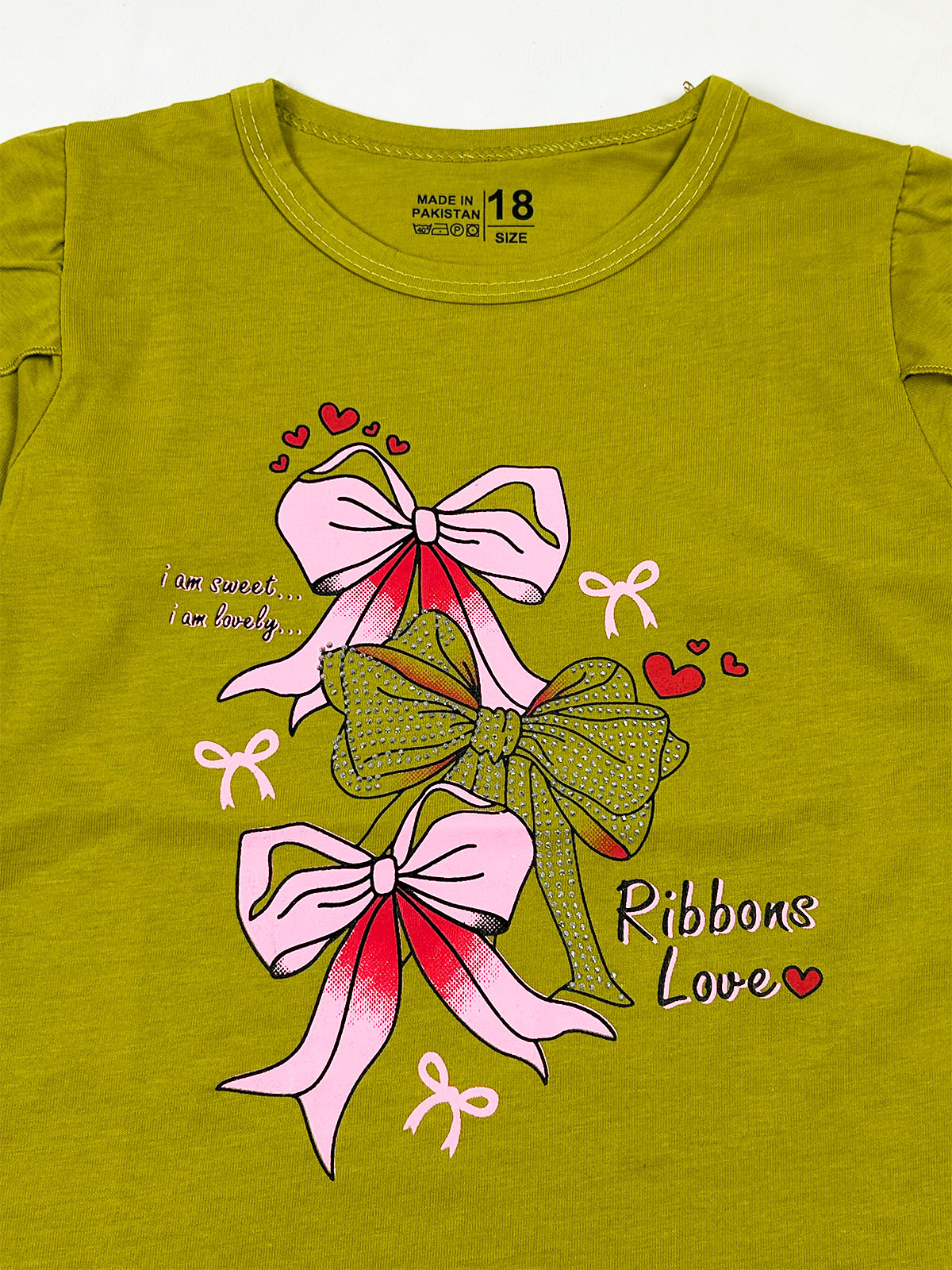 3Yrs - 8Yrs Ribbon Olive T-Shirt For Girls GTS136