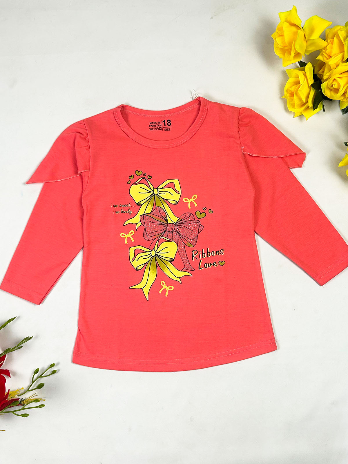 3Yrs - 8Yrs Ribbon Peach T-Shirt For Girls GTS135