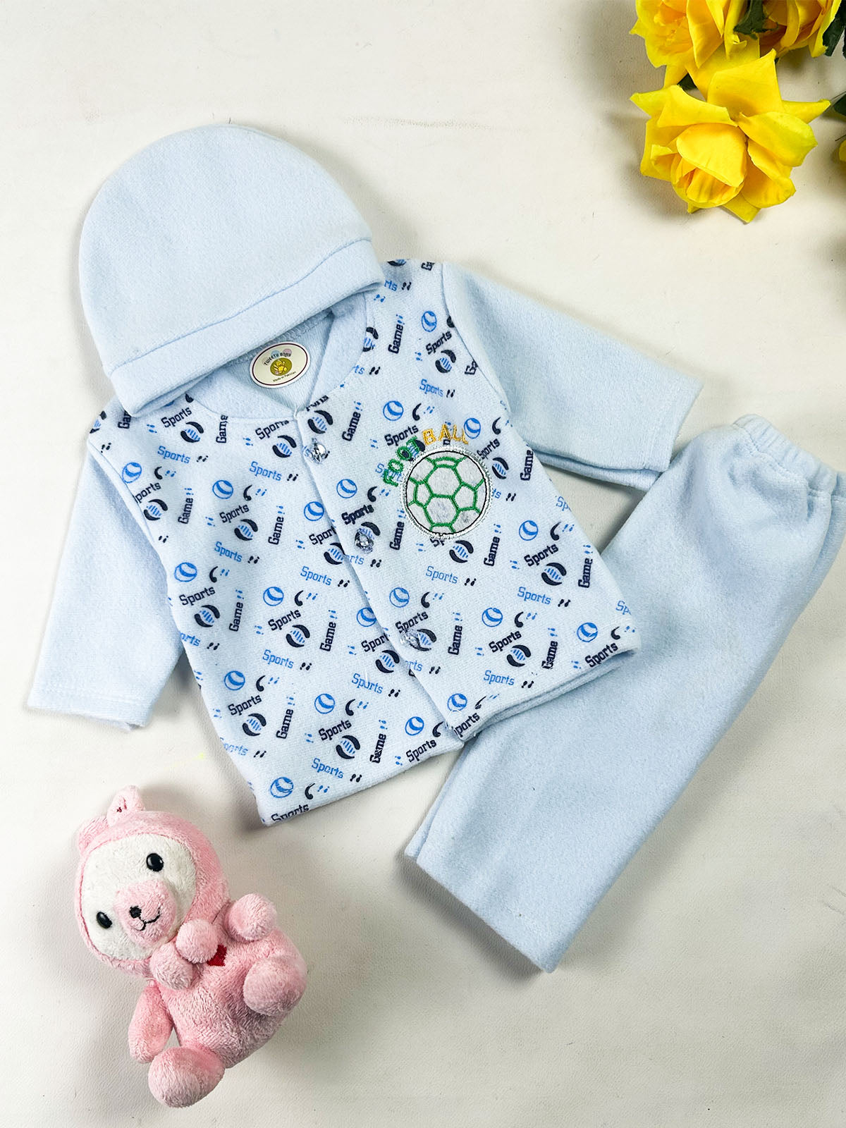0Mth - 3Mth FTB Sky Blue Fleece Baba Suit For Newborn NBS852