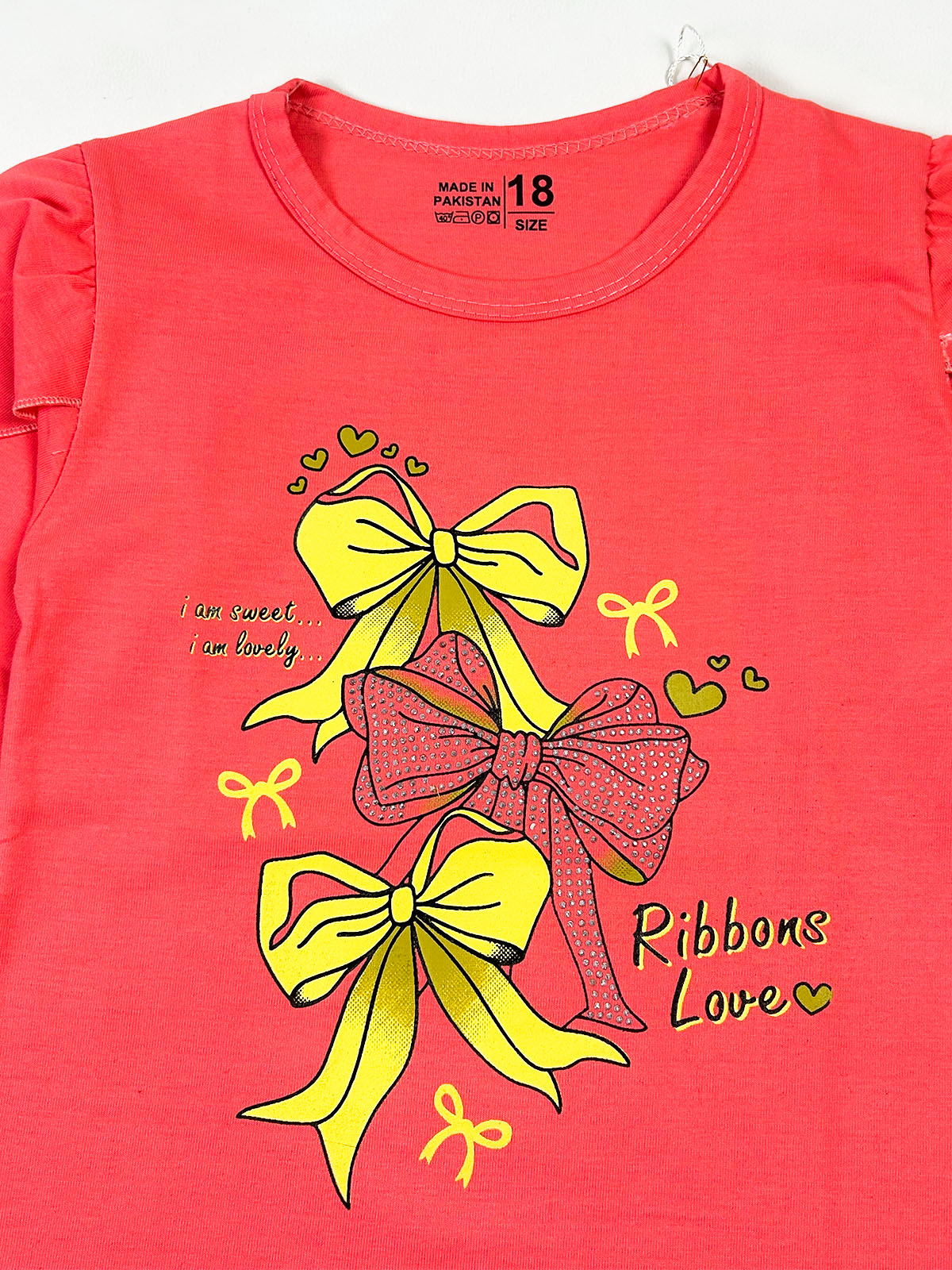 3Yrs - 8Yrs Ribbon Peach T-Shirt For Girls GTS135