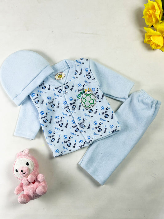 0Mth - 3Mth FTB Sky Blue Fleece Baba Suit For Newborn NBS852