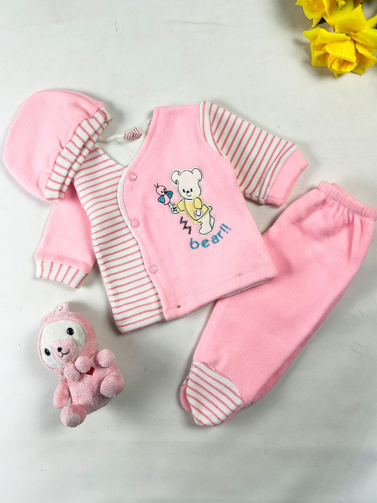 0Mth - 3Mth Bear Pink Fleece Baba Suit For Newborn NBS856