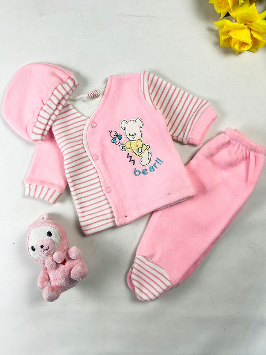0Mth - 3Mth Bear Pink Fleece Baba Suit For Newborn NBS856