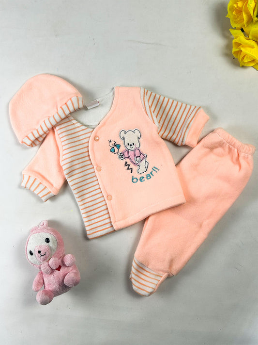 0Mth - 3Mth Bear Peach Fleece Baba Suit For Newborn NBS857
