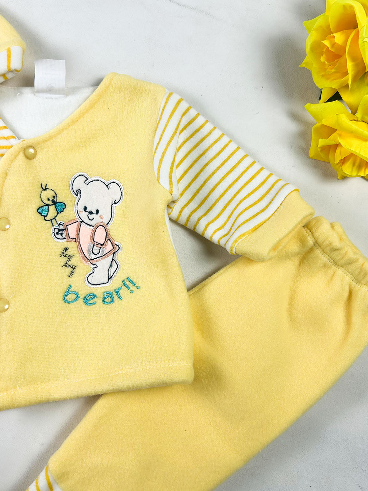 0Mth - 3Mth Bear Yellow Fleece Baba Suit For Newborn NBS858
