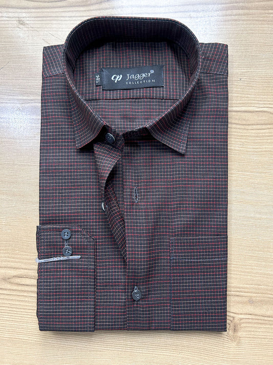 MFS713 Dark Brown Lines Formal Dress Shirt For Men