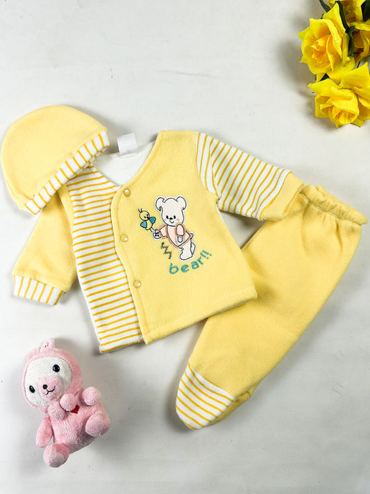0Mth - 3Mth Bear Yellow Fleece Baba Suit For Newborn NBS858