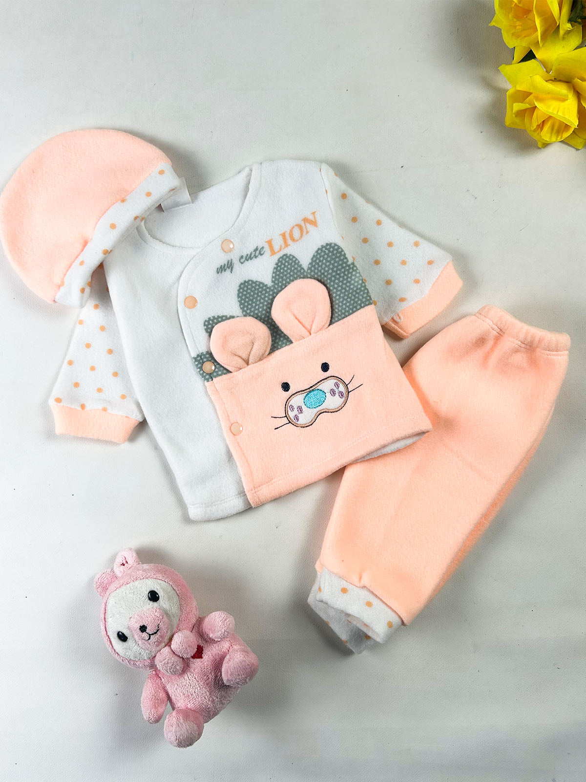 0Mth - 3Mth Lion Peach Fleece Baba Suit For Newborn NBS853