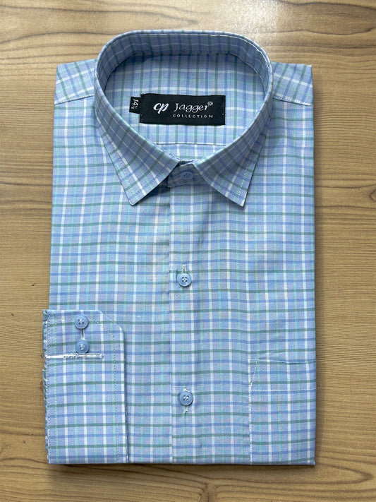 MFS716 Sky Blue Checks Formal Dress Shirt For Men
