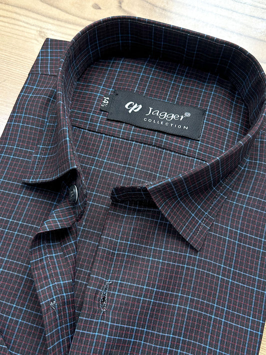 MFS715 Dark Brown Check Formal Dress Shirt For Men