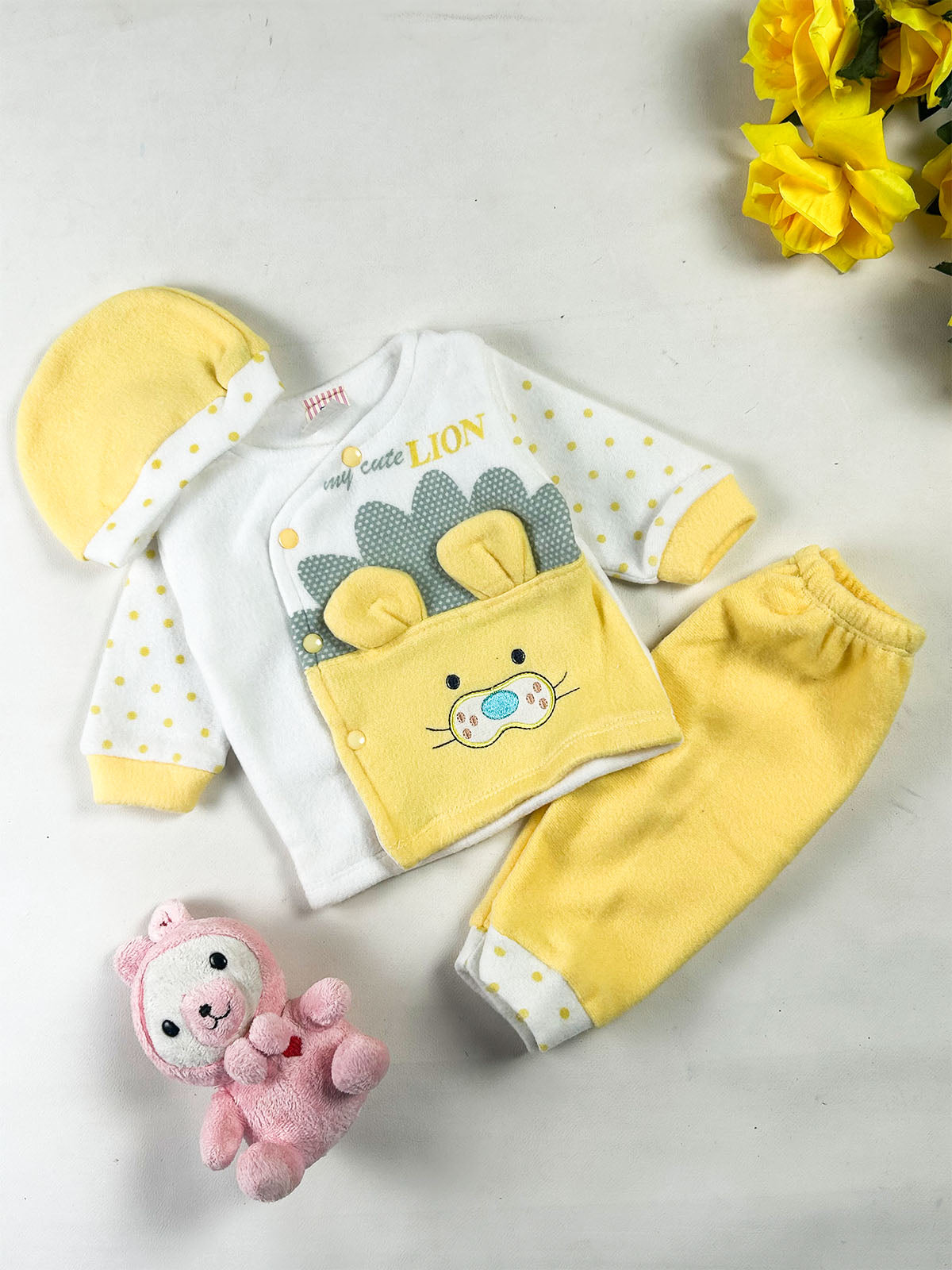 0Mth - 3Mth Lion Yellow Fleece Baba Suit For Newborn NBS854