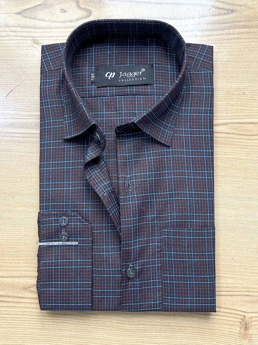 MFS715 Dark Brown Check Formal Dress Shirt For Men